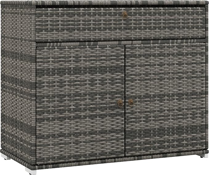 Outdoor Storage Cabinet, Hot Tub Accessory Storage, Freestanding PE Rattan Wicker Cabinet