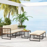 6 Piece Patio Conversation Sofa Set, Acacia Wood Chair Set