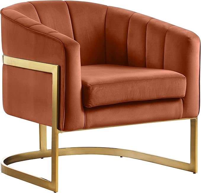 Carter Collection Modern | Contemporary Upholstered Velvet Barrel Accent Chair with Gold Stainless Base, Aqua, 29" W x 27.5" D x 31" H