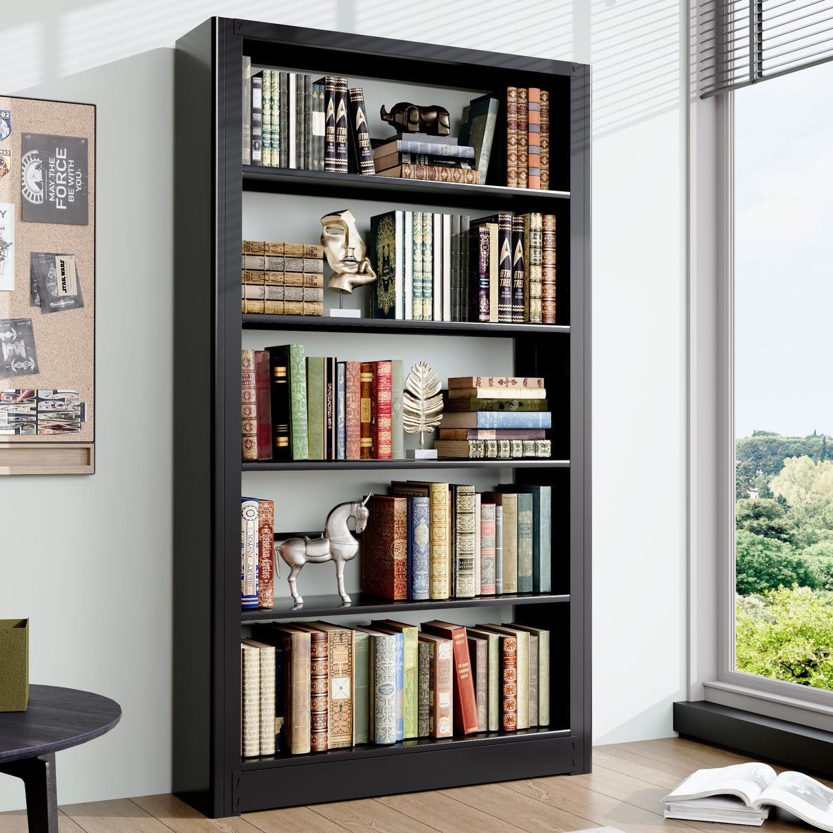 Metal Bookshelf, 5 Tier Black Bookcase with Adjustable Storage Shelves, 69" Tall Book