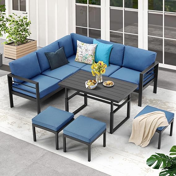All Weather Aluminum Frame Patio Conversation Set, 7 Pieces Outdoor Patio Furniture