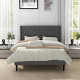 Full Size Upholstered Platform Bed Frame with Tufted Headboard