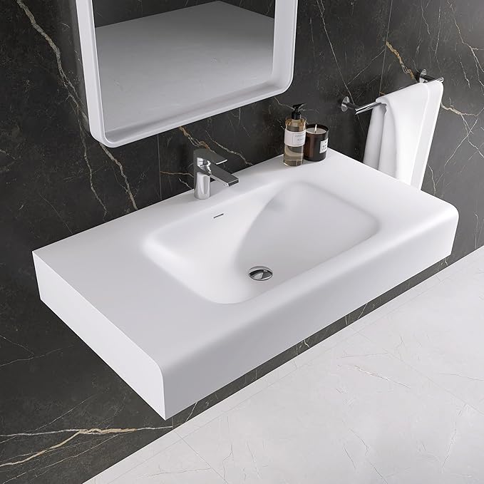 47"x21" Wall-Mounted Stone Resin Rectangular Vessel Sink