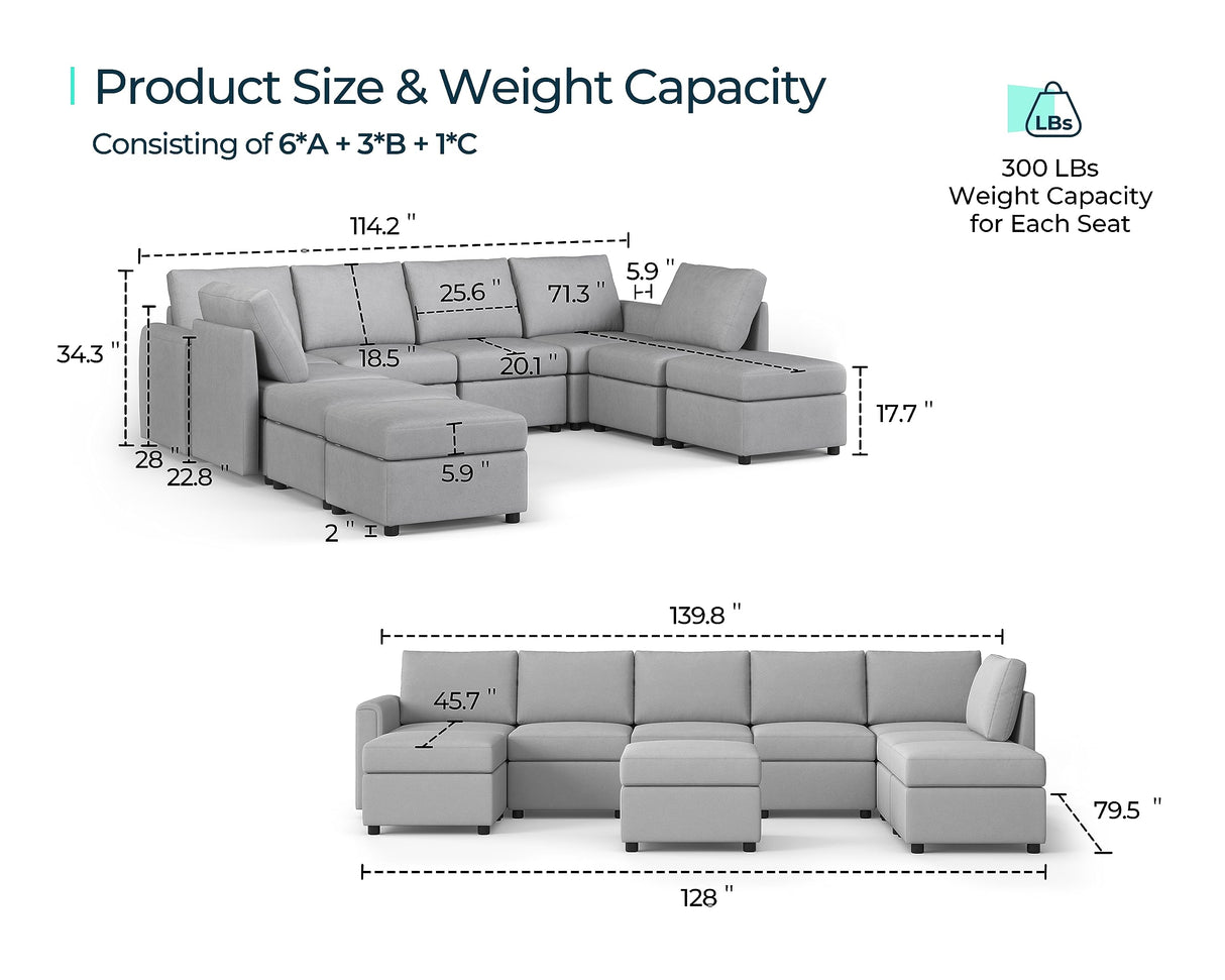 Modular Sectional Sofa, Oversized Sectional Couch with Storage, Ottomans