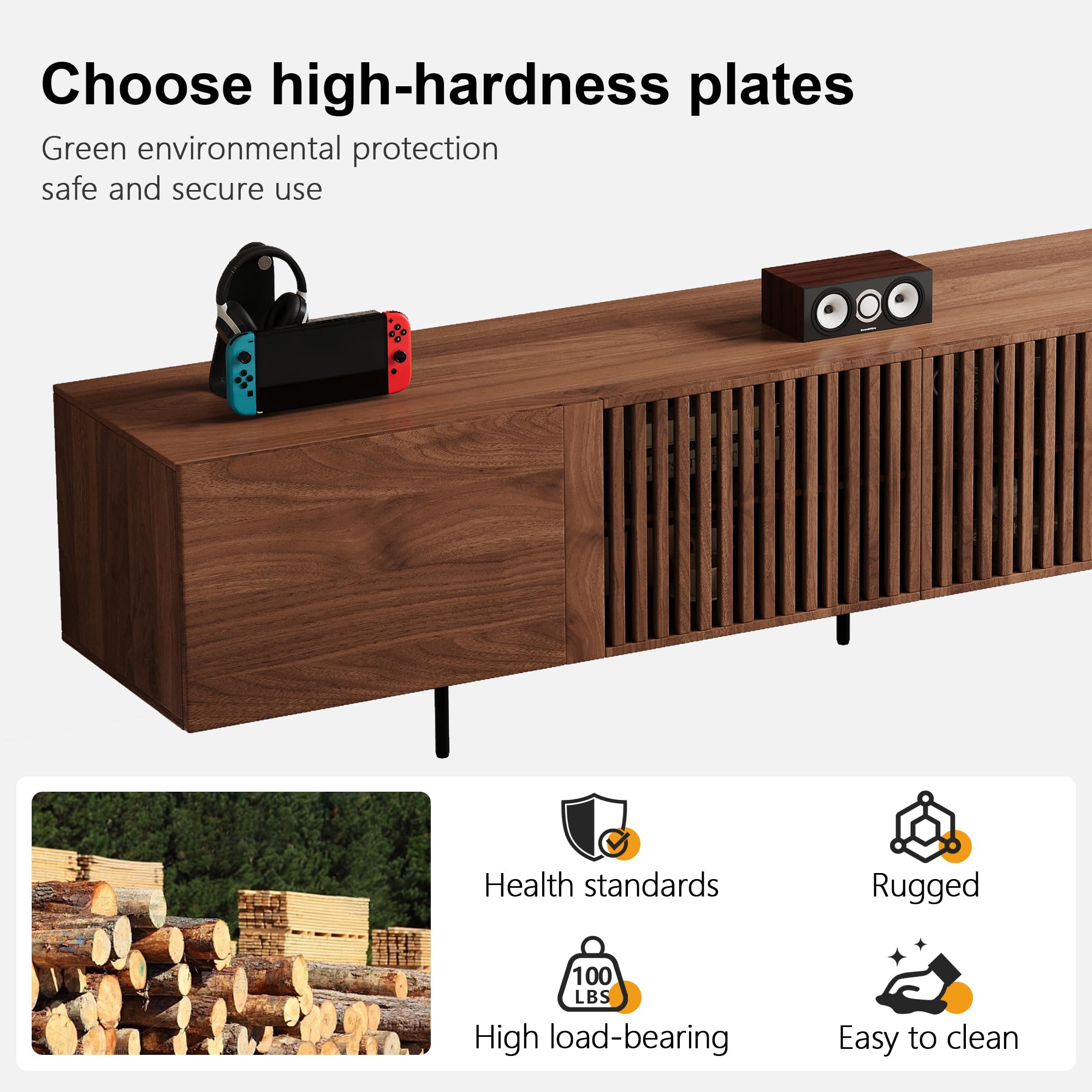 94.5" Mid-Century Modern Walnut TV Stand for TVs up to 80"