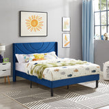 Full Size Upholstered Platform Bed Frame with Wave Fabric Headboard