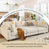 Jintop 163" Modular Sectional Sofa,L-Shape Convertible Corner Couch with Ottoman,6-Seater Sleeper Sofa-Bed w/Wooden Legs,Living Room Furniture for Apartment,Office,Beige