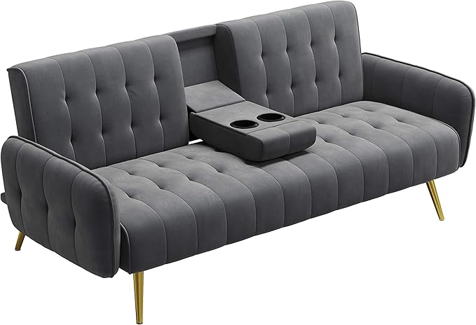 Sofa Bed, Convertible Couch with 2 Cup Holders and Removable Armrests,