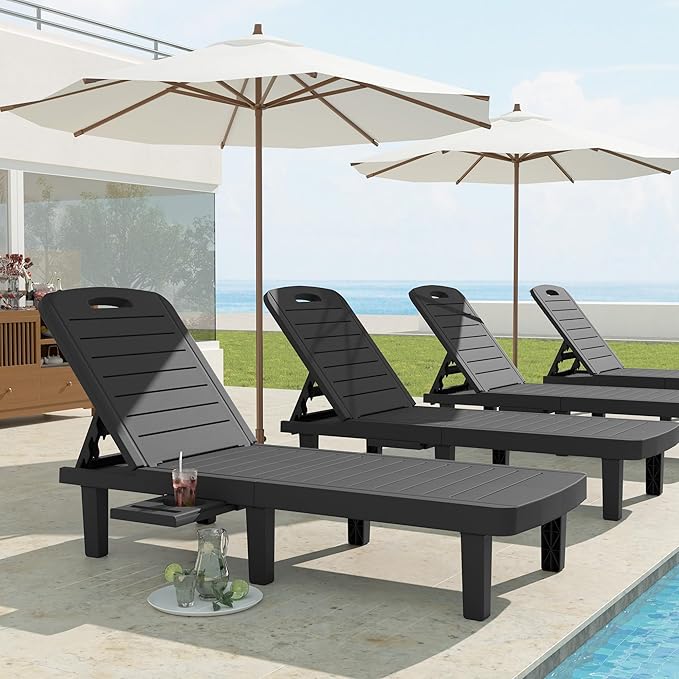 Oversized Outdoor Chaise Lounge Chair, 5-Level Adjustment Backrest