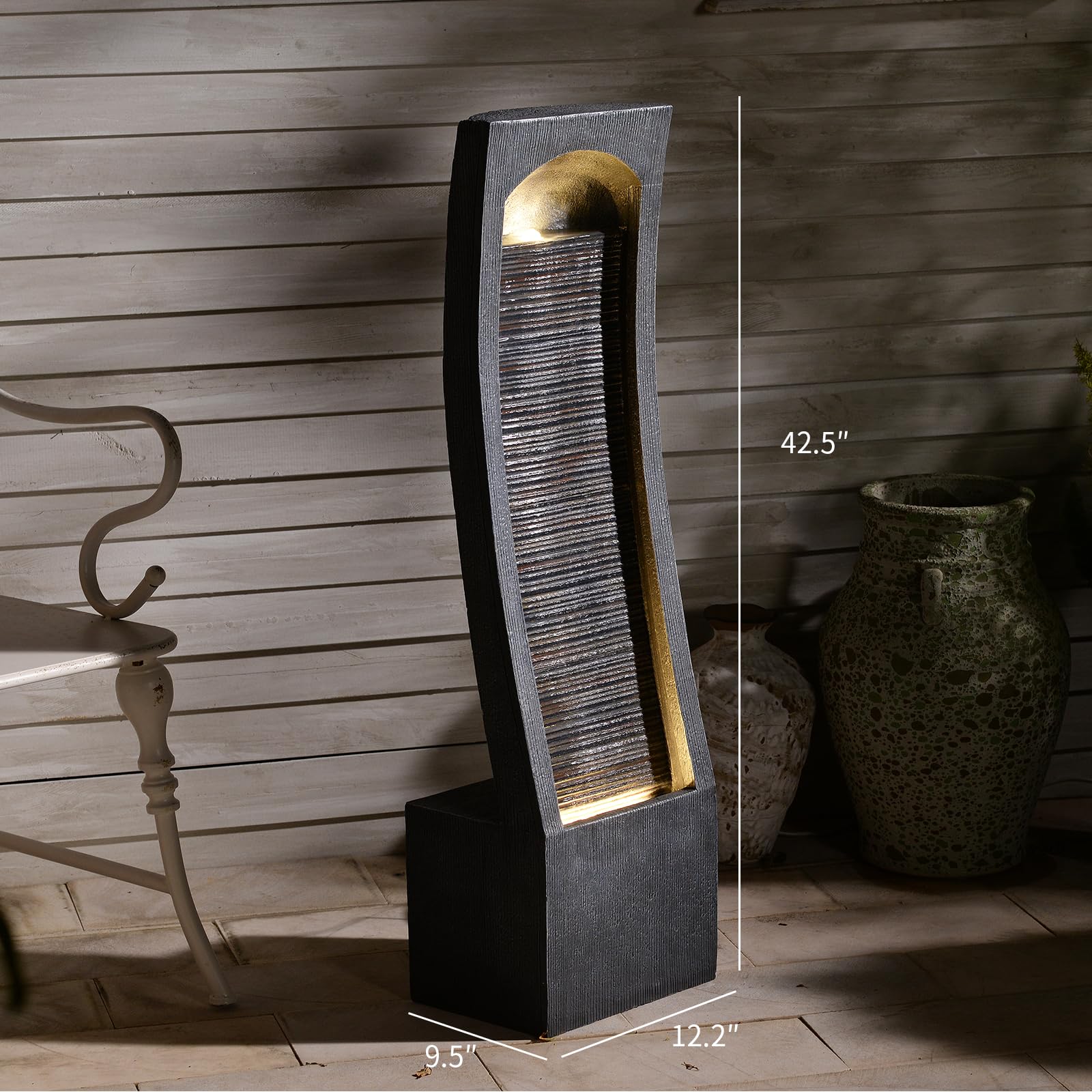 Water Fountain Outdoor Indoor Waterfall Modern Cascading Floorstanding Fountain