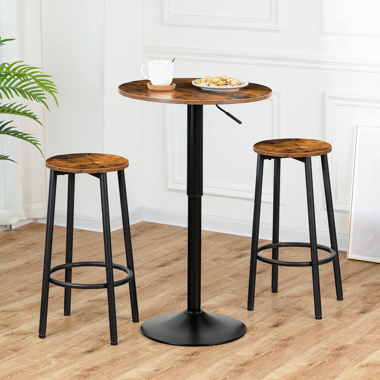 Bar Table, Height-Adjustable Round Pub Table 27-35.4 Inches, Cocktail Table