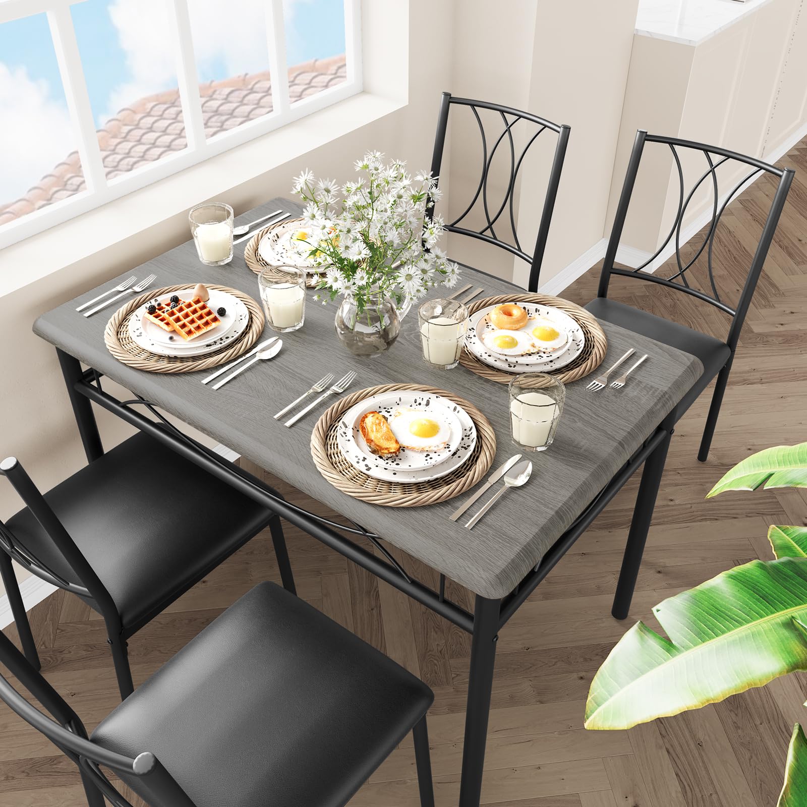 5-Piece Dining Set for 4 with Upholstered Chairs