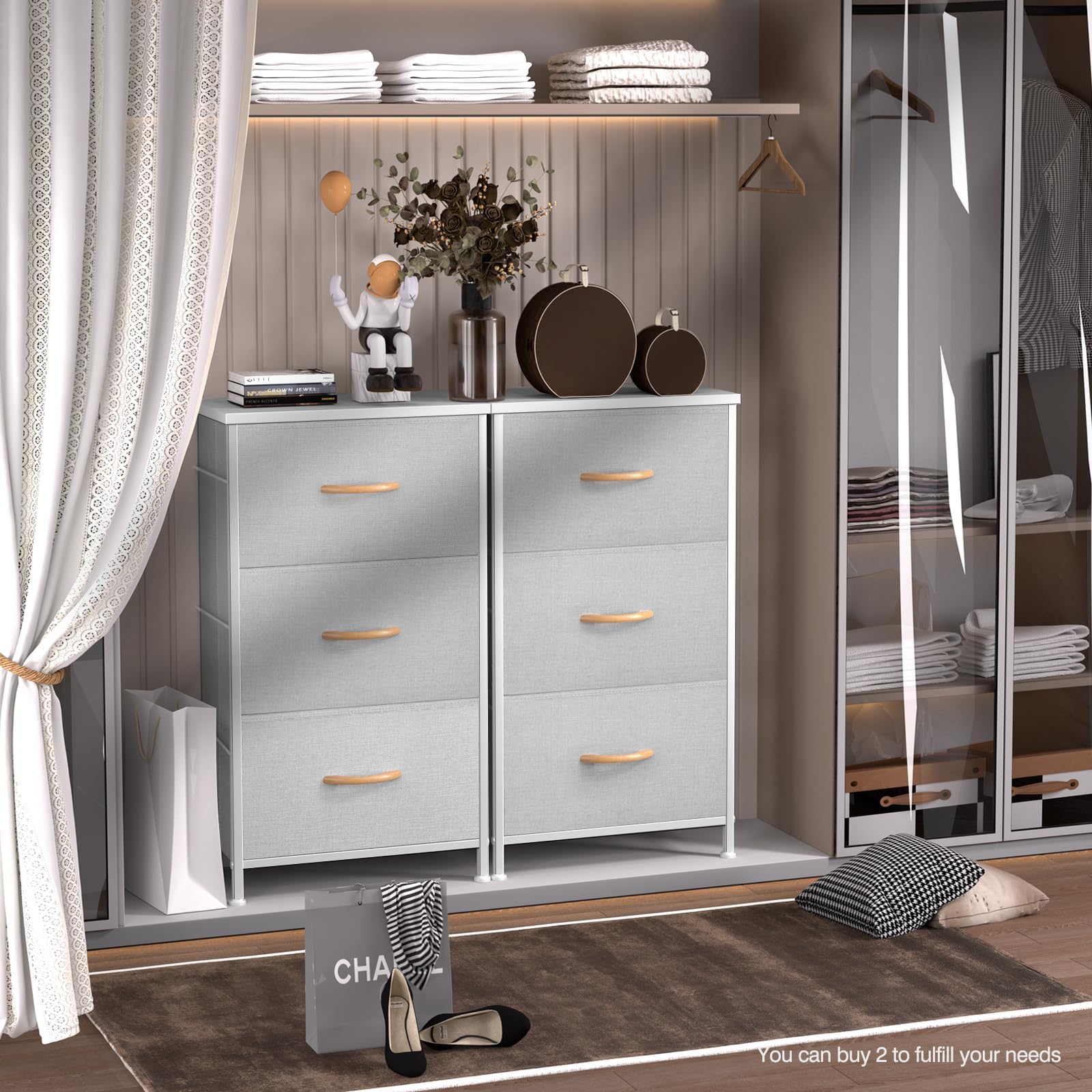 Dresser for Bedroom, 3 Chest of Drawers, Fabric Nightstand