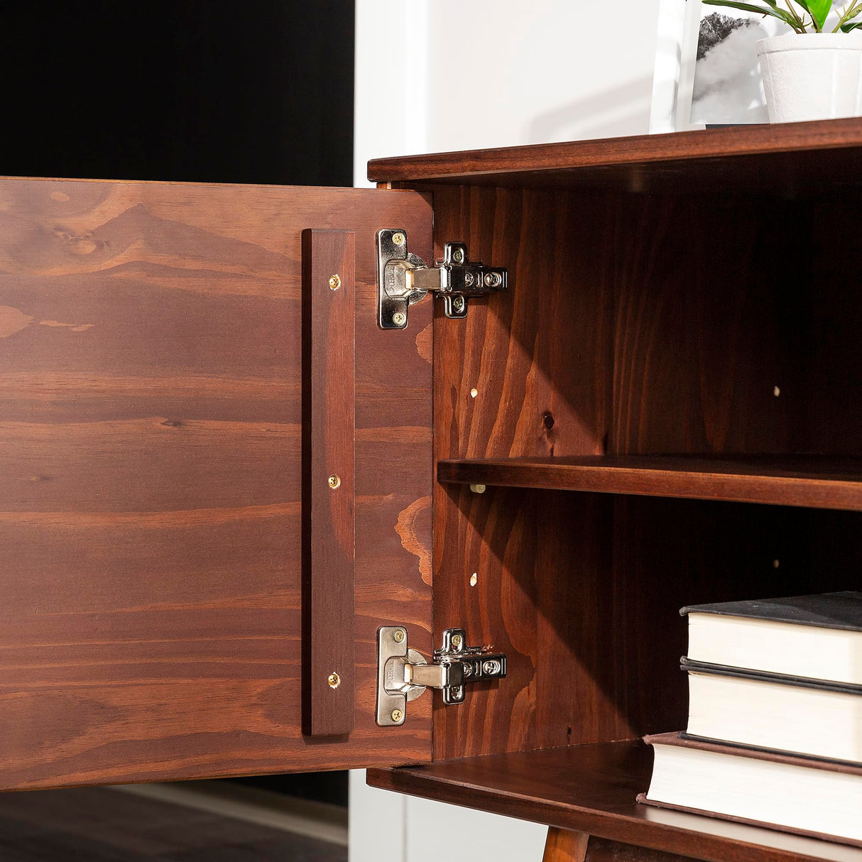 Walker Edison Emery Mid Century Modern Solid Wood TV Stand for TVs up to 80 Inches 70 Inch Walnut
