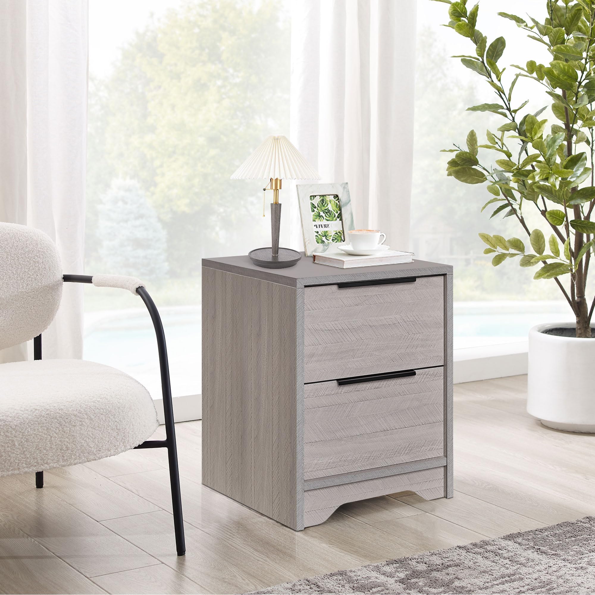 Wood Nightstand, Bed Side Table with 2 Drawers
