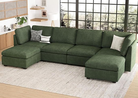 Oversized U Shaped Modular Sectional Sofa 6 Seat Corduroy Cloud Modular Couch