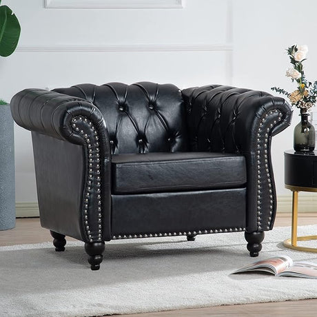 Chesterfield PU Leather Sofa, Upholstered PU Sofa with Tufted Back