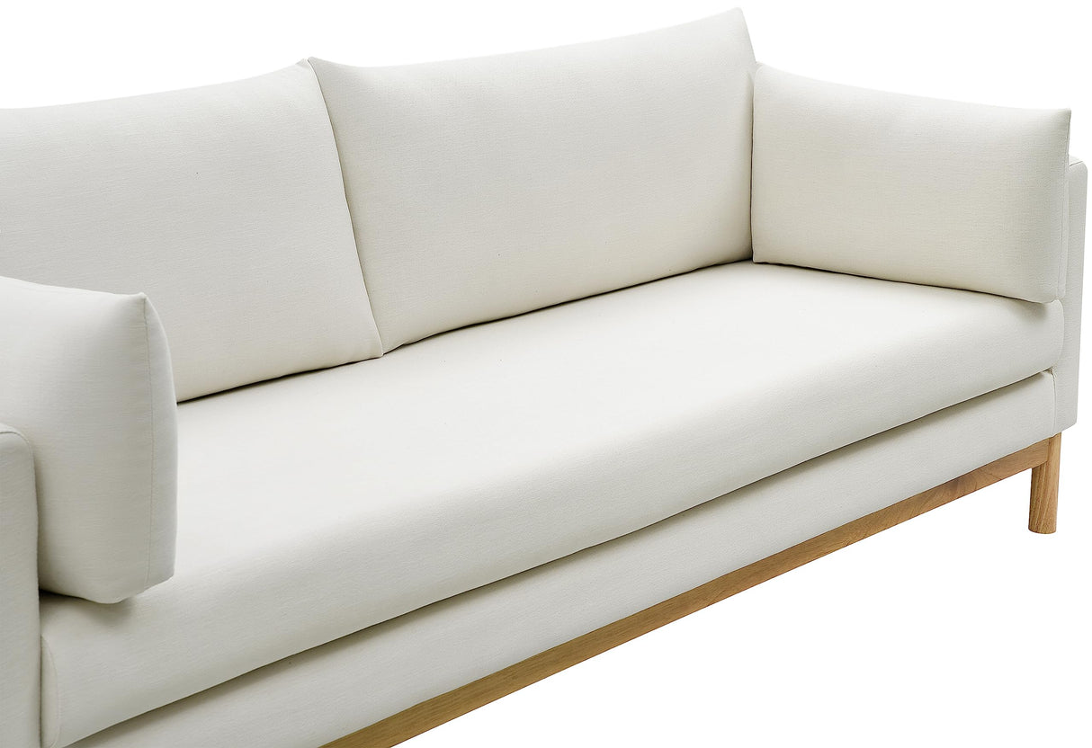 157Cream-L Langham Collection Mid-Century Modern Linen Textured Fabric Upholstered Loveseat, Cream Linen Textured Fabric, Natural Finish Wood Base, 66" W x 33.5" D x 33" H, Cream