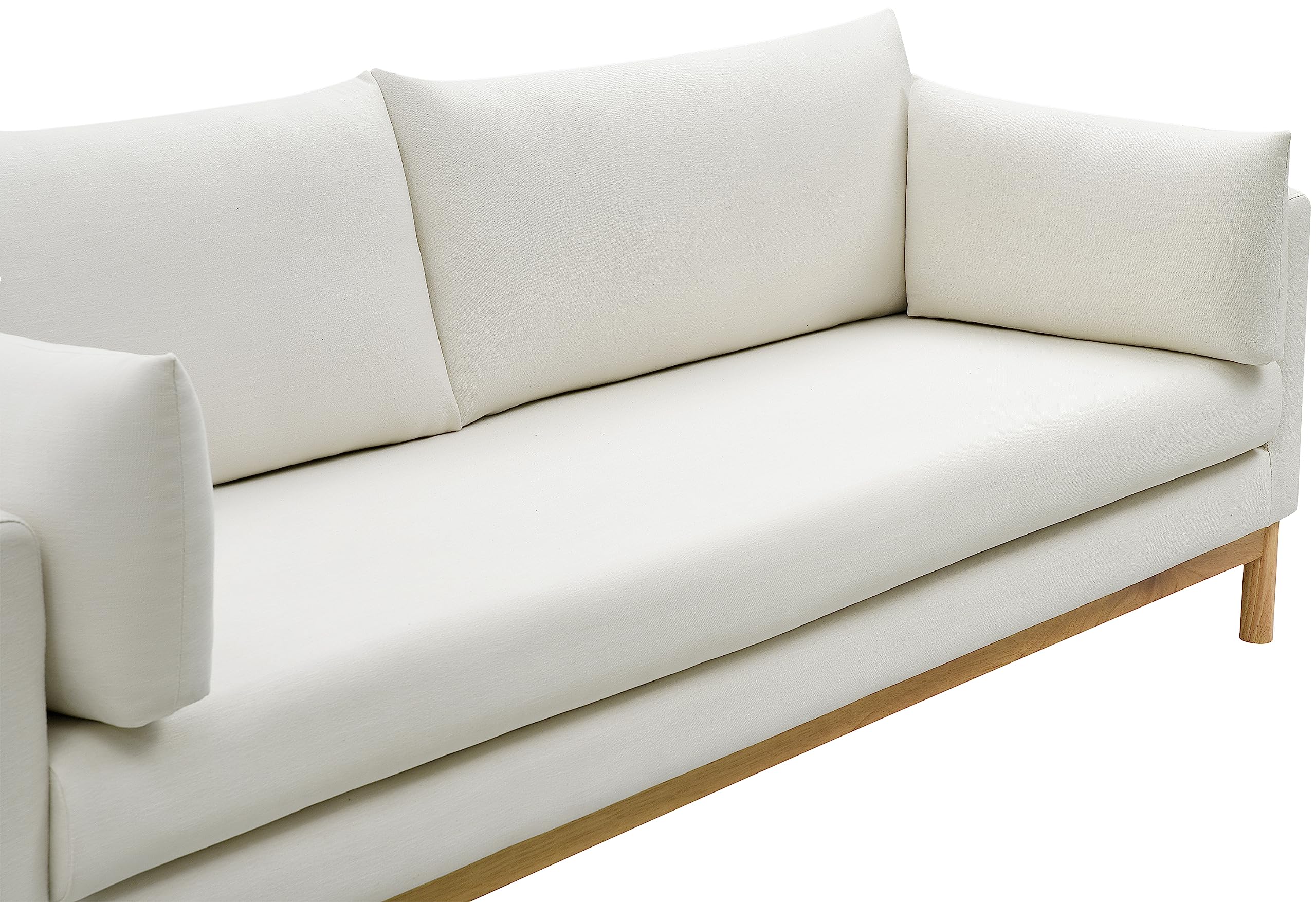 157Cream-L Langham Collection Mid-Century Modern Linen Textured Fabric Upholstered Loveseat, Cream Linen Textured Fabric, Natural Finish Wood Base, 66" W x 33.5" D x 33" H, Cream