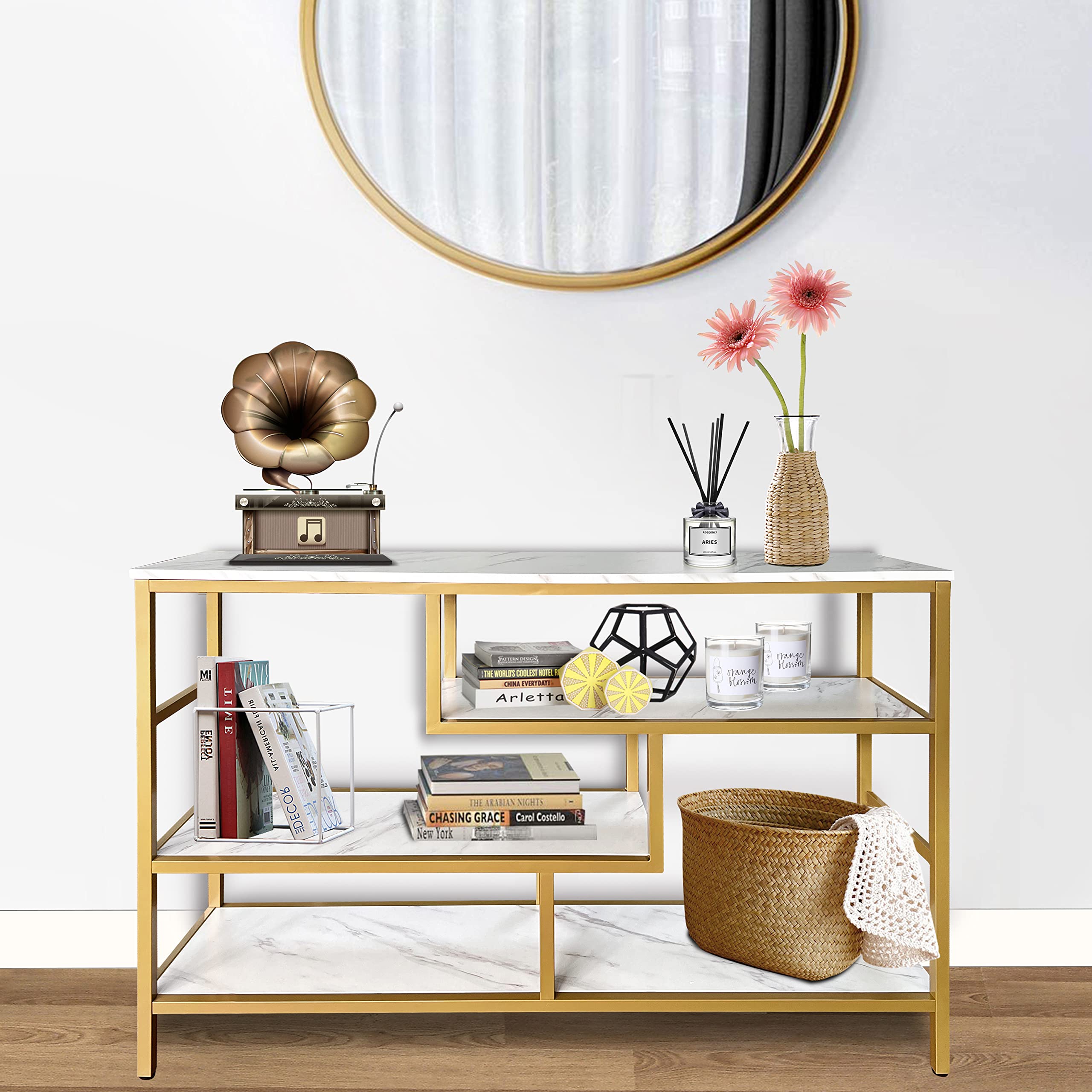 Console Table 4-Tier Storage Shelves Entryway Table Hallway