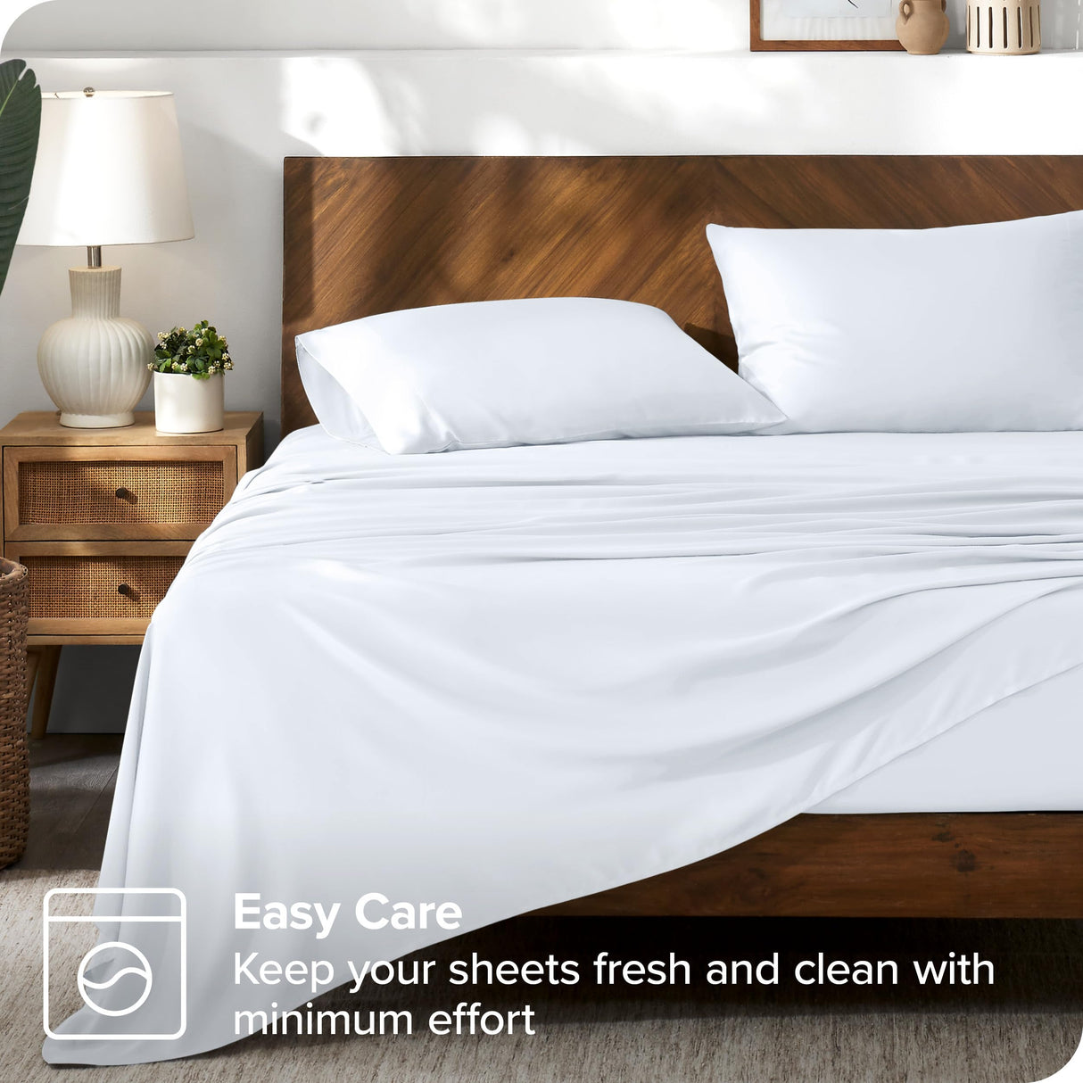 Bare Home Lyocell Tencel Sheet Set - Queen Size - 4 Piece Set - Derived from Eucalyptus - All-Season - Ultra Soft - Deep Pocket (Queen, White)