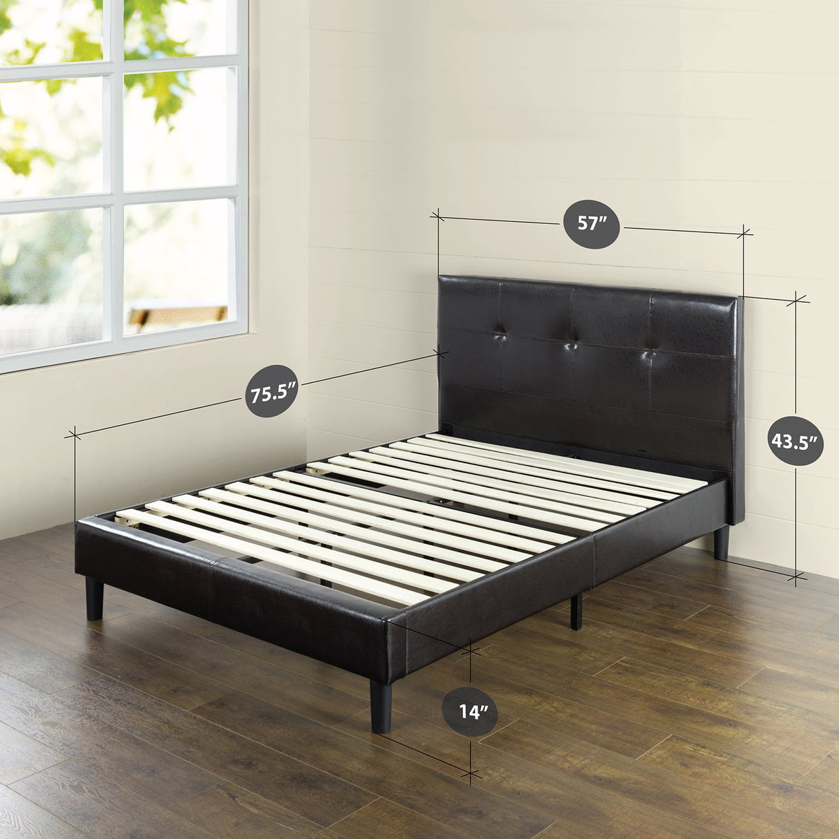 Kitch Faux Leather Upholstered Platform Bed Frame / Mattress Foundation / Wood Slat