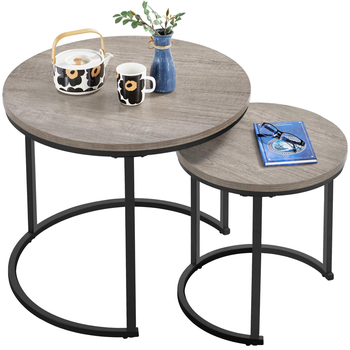 Nesting Side Tables Set of 2, Modern Round End Tables w/Waterproof Scratch Resistant