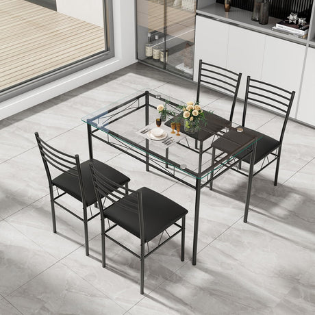 5-Piece Dining Table Set for 4, Modern 3/8'' Tempered Glass Kitchen Room Table