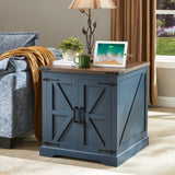 Farmhouse End Table with Charging Station,24" Large Sofa Side Table