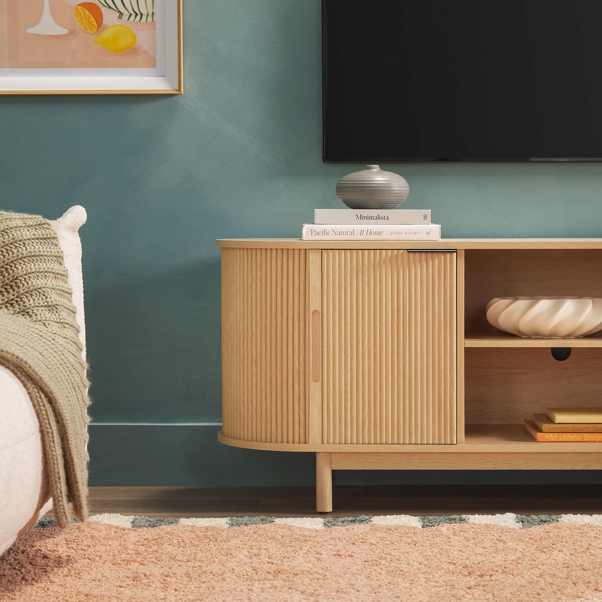 Modern Curved Reeded TV Stand for TVs up to 65 Inches