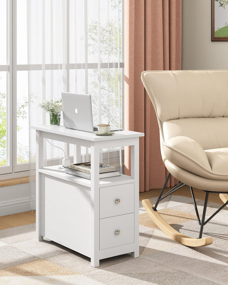 End Table with Charging Station, Side Table with 2 Drawer & USB Ports & Power Outlets