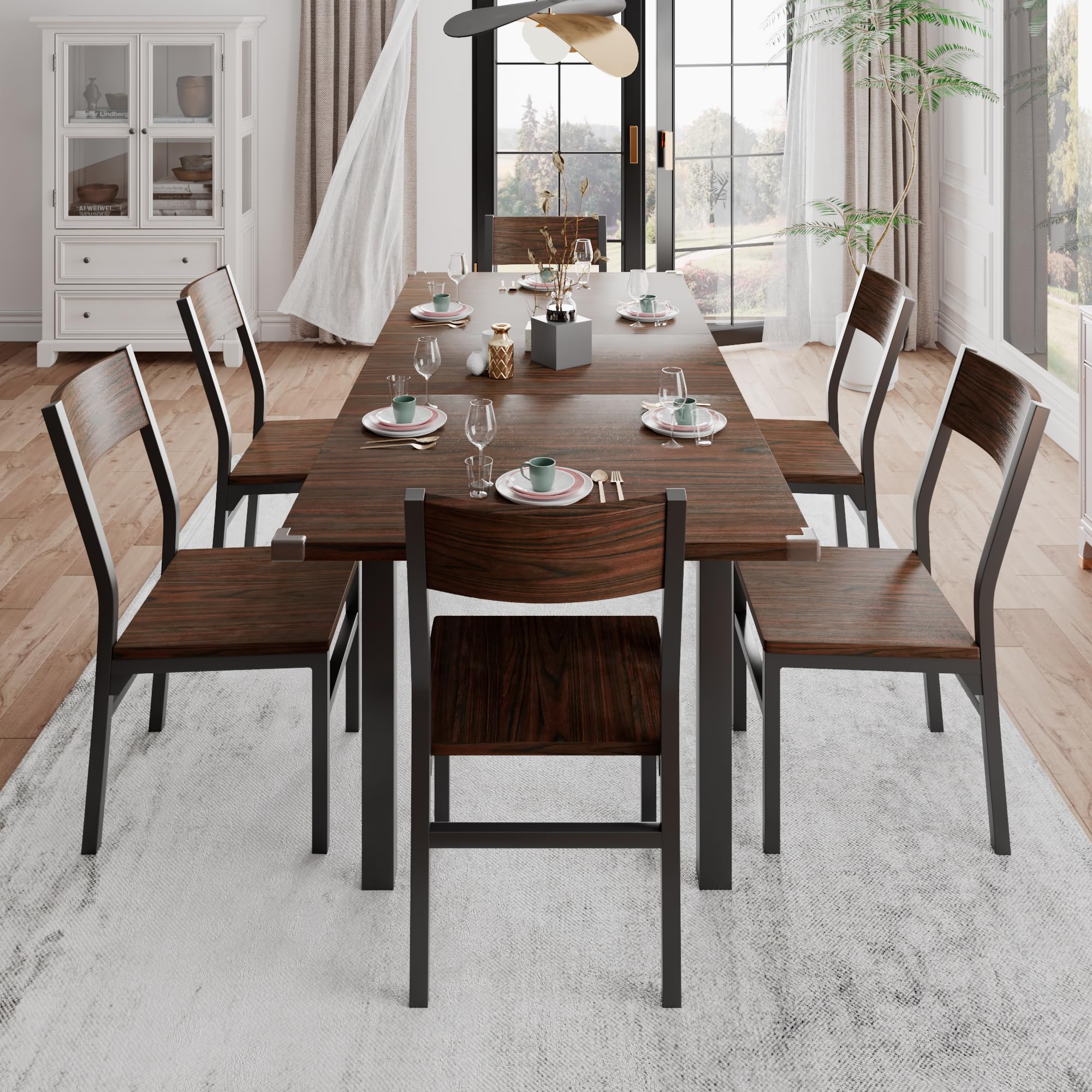 7-Piece Extendable Dining Table Set with 6 Chairs