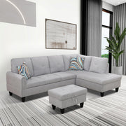 Luxurious Flannel 3-Piece Sectional Sofa Set, L-Shaped Modular Couch