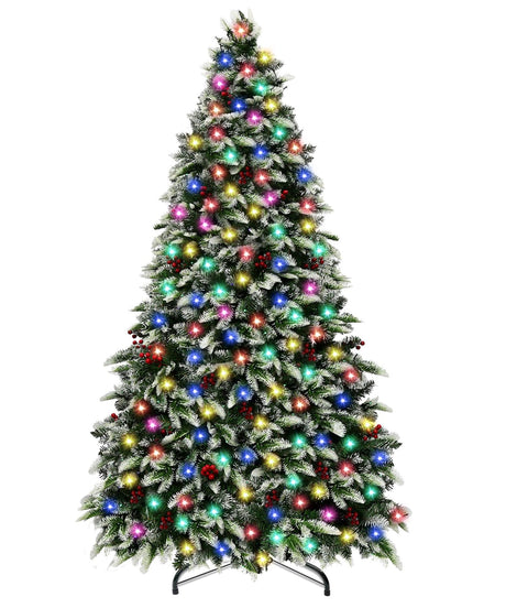 Artificial Christmas Tree with 300 Color Changing LED Lights, 8 Modes Snow Flocked