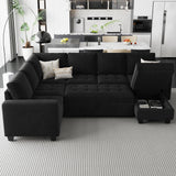 Belffin Modular Sectional Sleeper Sofa with Pull Out Bed U Shaped Sectional Sofa Couch with Storage Ottoman Velvet Covertible 7-Seater Sofa for Living Room Black