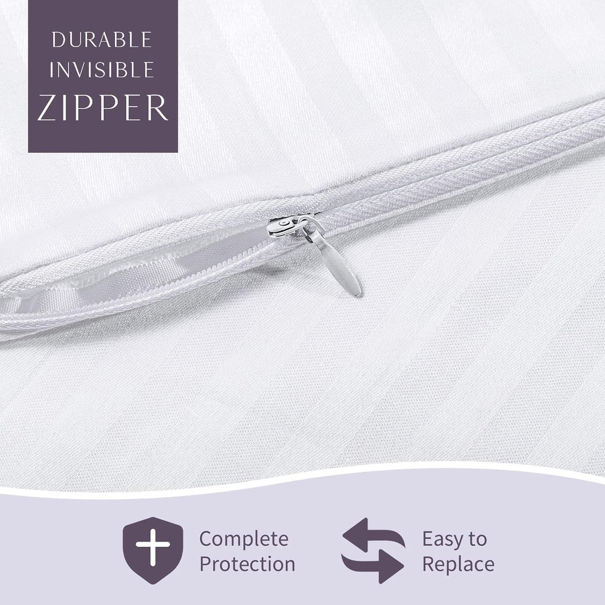 FAUNNA Zippered Pillow Protectors Cover Soft Comfortable Sateen 100% Long Staple Cotton Quiet and Breathable Bed Pillowcase King Size 4 Pack(20x36)