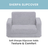 Cozee Flip-Out Sherpa 2-in-1 Convertible Chair to Lounger for Kids, Grey