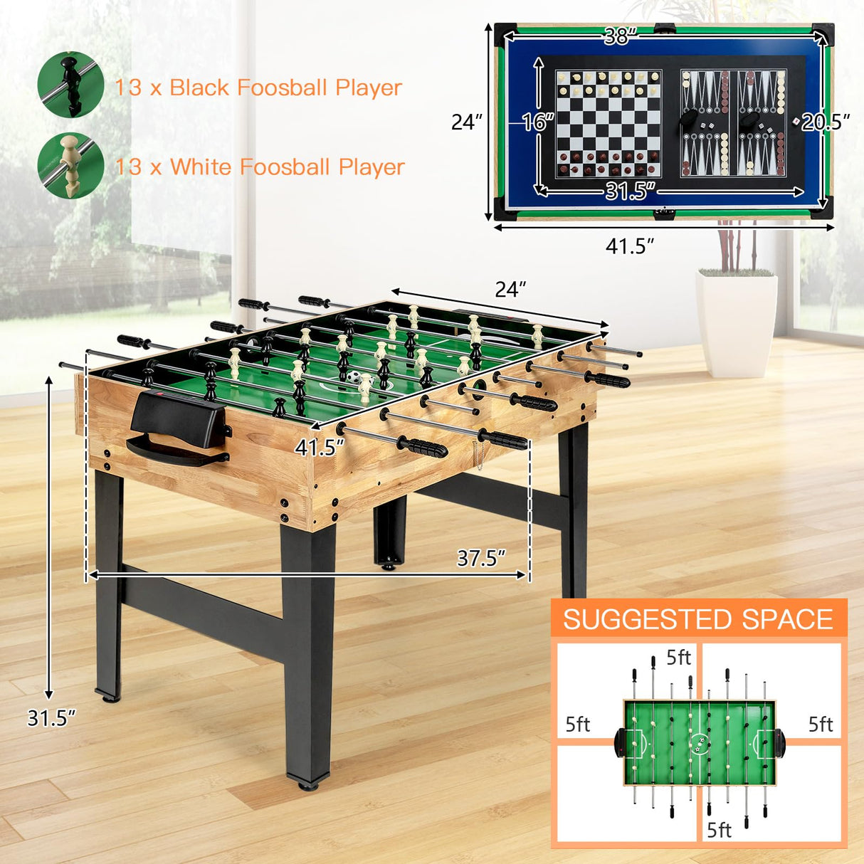 Multi Game Table, 10 in 1 Combo Game Table w/Foosball Table, Air Hockey