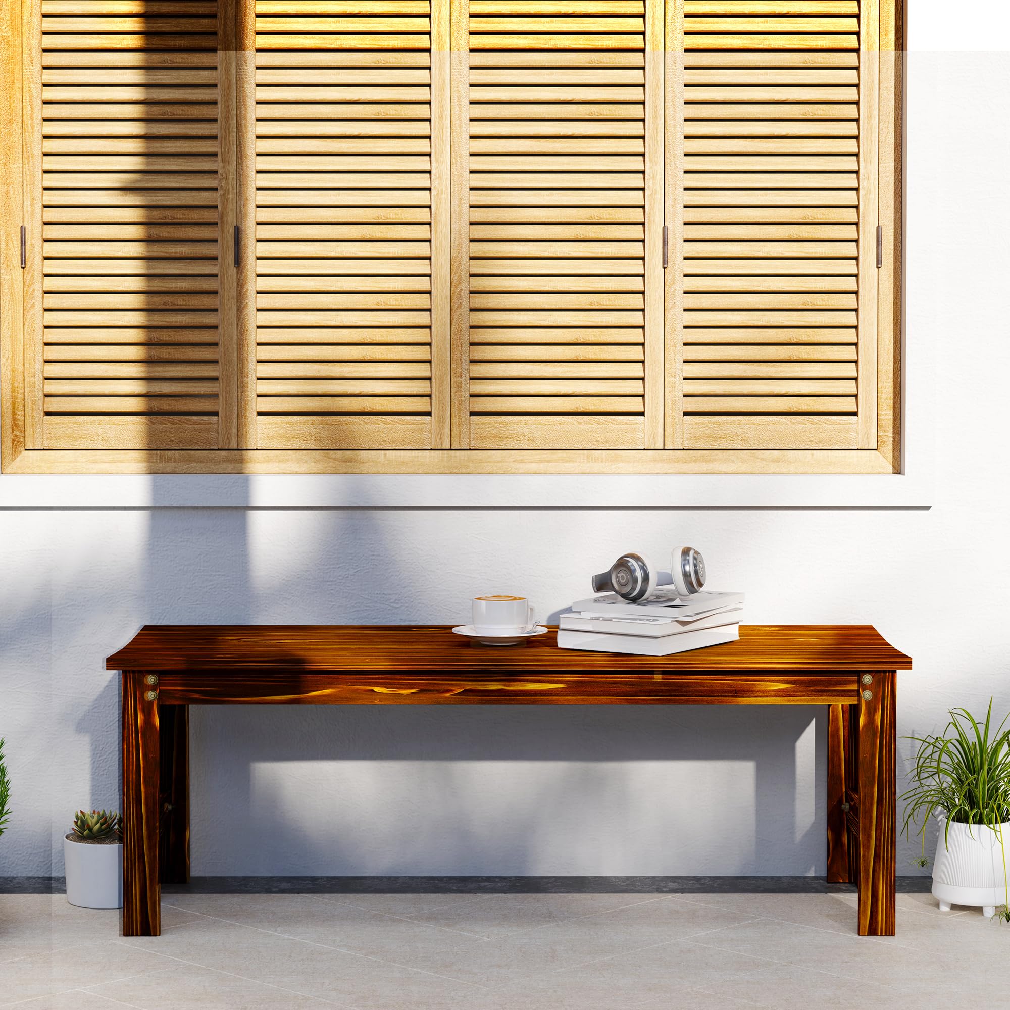 2-Seat Wood Garden Bench, Patio Bench Outdoor Bench with Slatted Seat