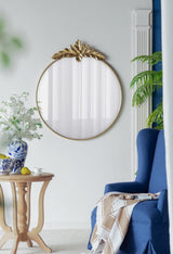 Large Round Wall Mirror with Ornate Gold Metal Frame, Traditional Accent Mirror