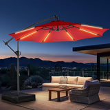 10ft Solar Lights Offset Cantilever Patio Umbrella - with Light and Base, LED Lighted