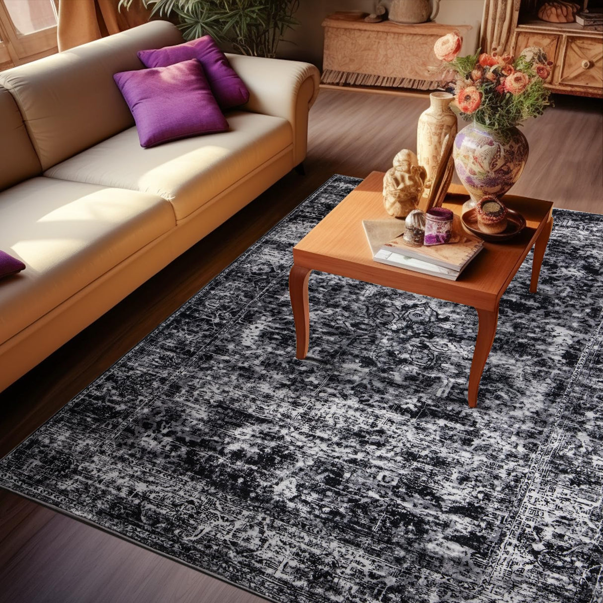 9x12 Vintage Boho Area Rug - Ultra Soft Washable Faux Wool Carpet