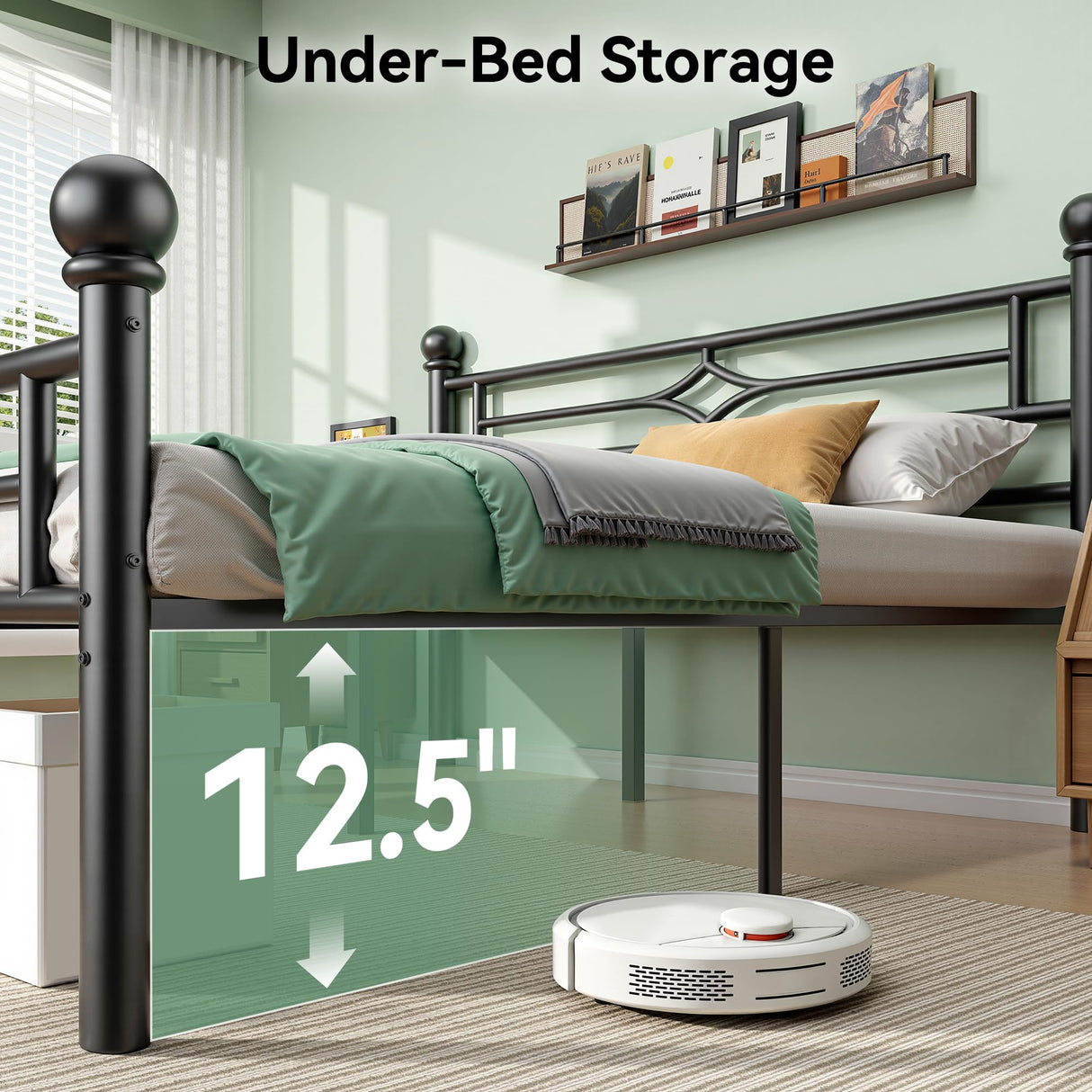 Full Bed Frame with Headboard and Footboard - Heavy Duty Metal Platform