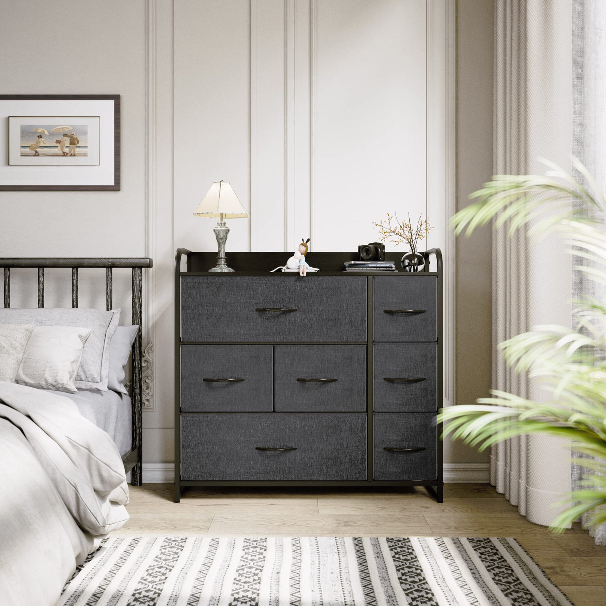 Fabric Dresser with 7 Drawers - Storage Tower (Black/ Grey) & 9 Drawers-Fabric Storage Tower