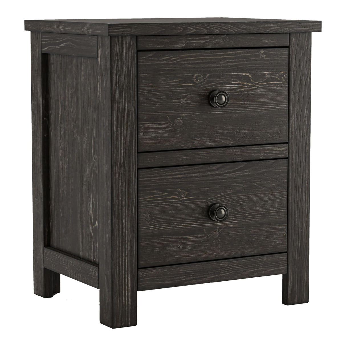 of America Orwood Solid Wood 2-Drawer Nightstand with USB Charger, Felt-Lined Top