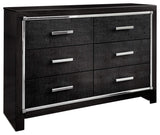 Kaydell Glam 6 Drawer Dresser with Faux Alligator Panels & Chrome-Tone Accents, Black