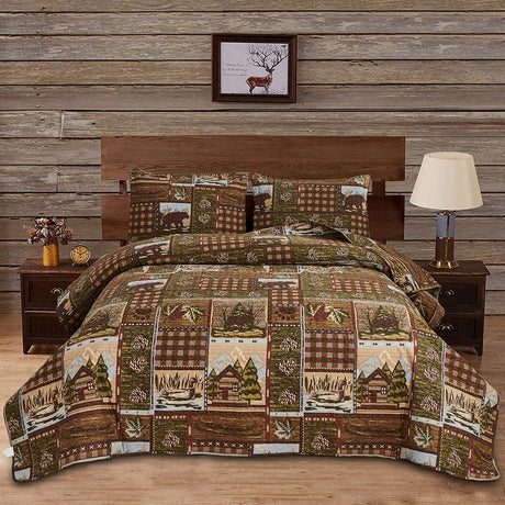 Cabin Bedding Quilt Queen/Full Size Lodge Patchwork Quilt Set Rustic Bedspread Forest