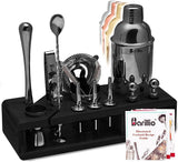 Bartender Kit - Stainless-Steel Cocktail Shaker Set w/Bamboo Stand