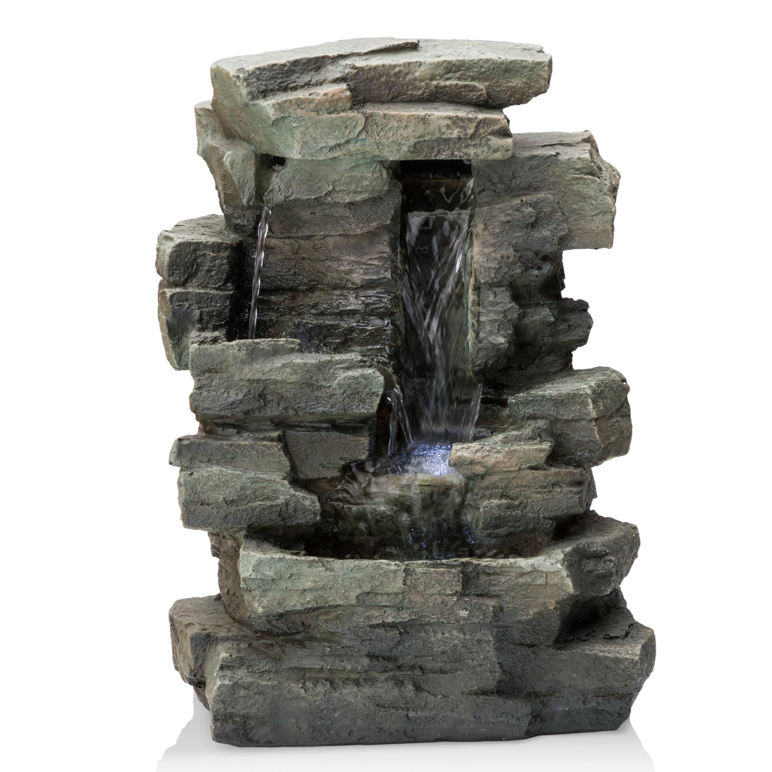 13" Tall Indoor 4-Tier Cascading Tabletop Fountain with LED Lights, Gray