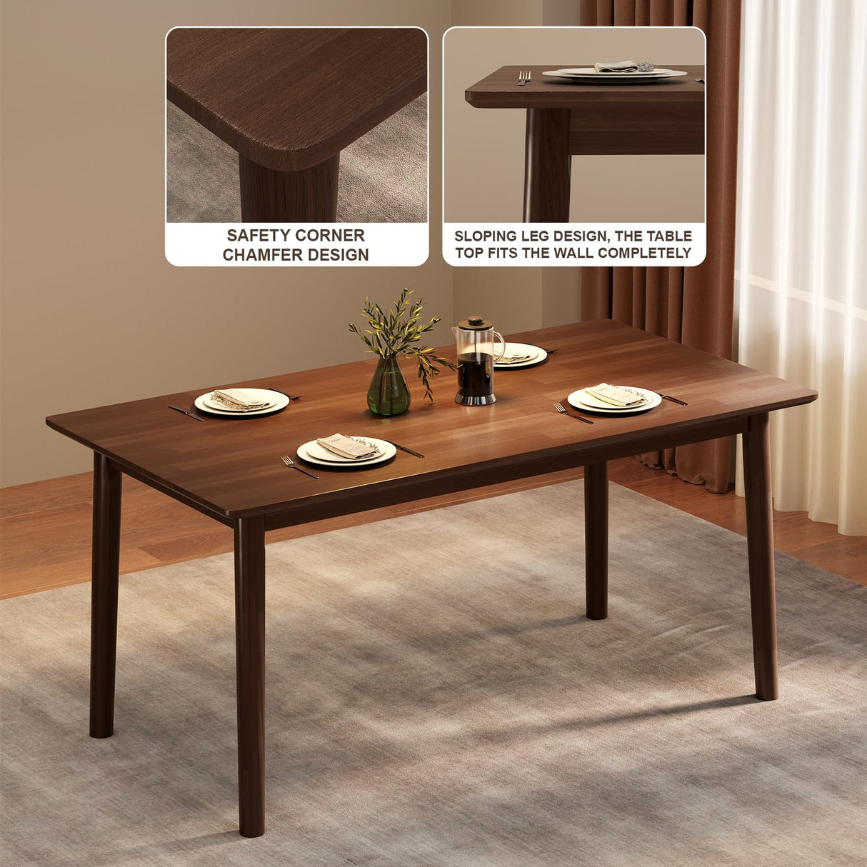 47.2" Solid Vintage Dining Table, Rectangular Wooden Table for Kitchen for 4 or 6
